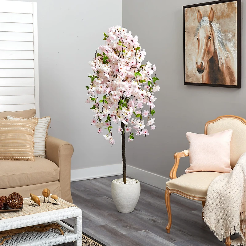 6ft. Cherry Blossom Artificial Tree in White Planter