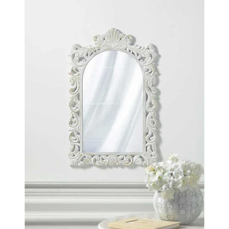 23" Grand Distressed White Wall Mirror