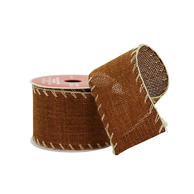 2.5" x 20ft. Brown Whip Stitched Wired Ribbon by Celebrate It®