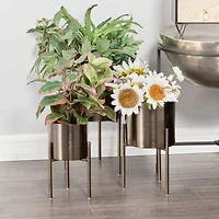 Dark Silver Metal Contemporary Planter Set