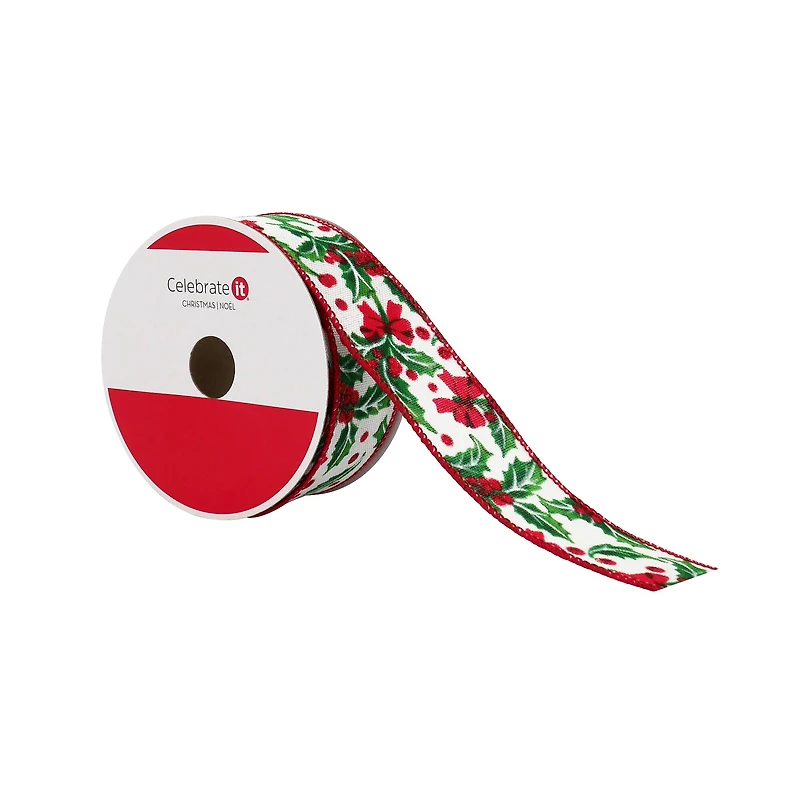 1.5" x 30ft. Holly & Bows Wired Ribbon by Celebrate It®