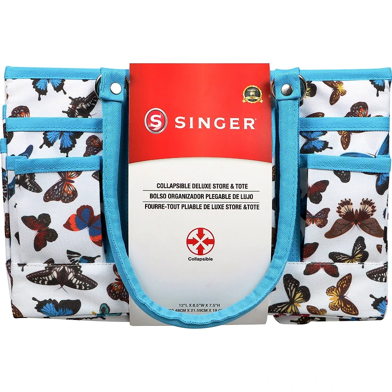 SINGER® Butterfly Print Collapsible Sewing Storage Tote Caddy