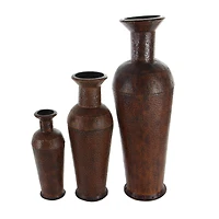 Set of 3 Brown Metal Traditional Vase, 50", 35", 26"