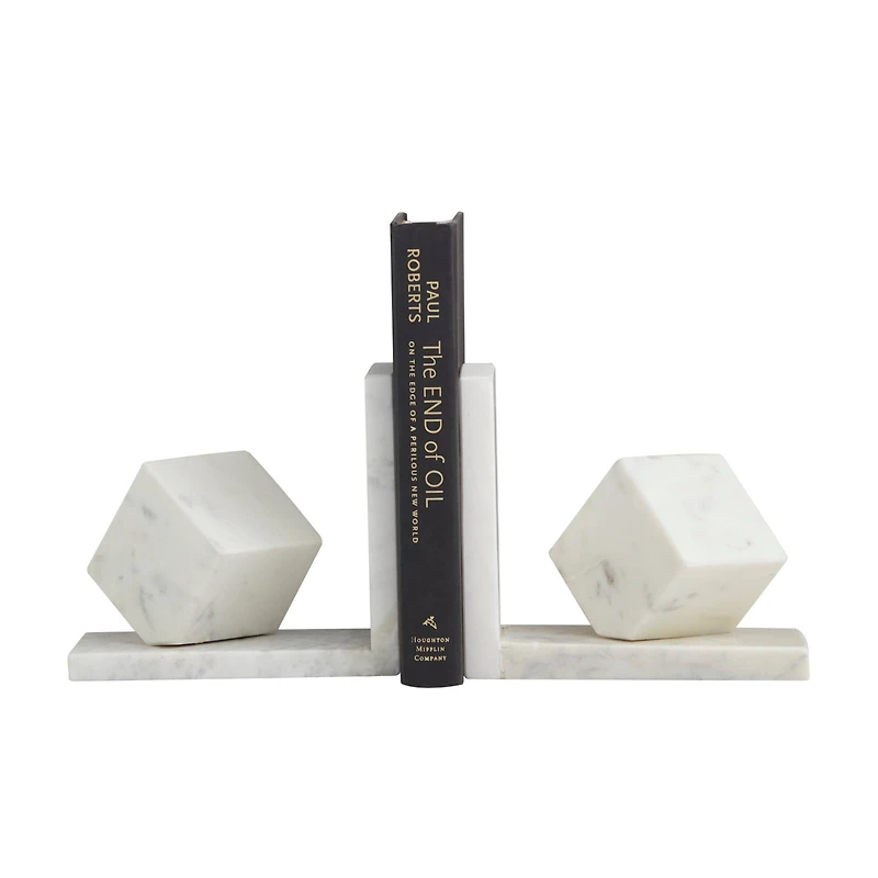 CosmoLiving by Cosmopolitan 6" White Marble Cube Geometric Bookends Set