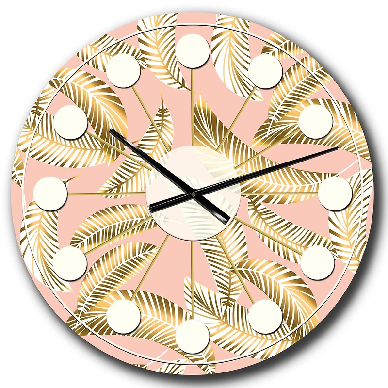 Designart 'Golden Foliage Iv Mid-Century Modern Wall Clock