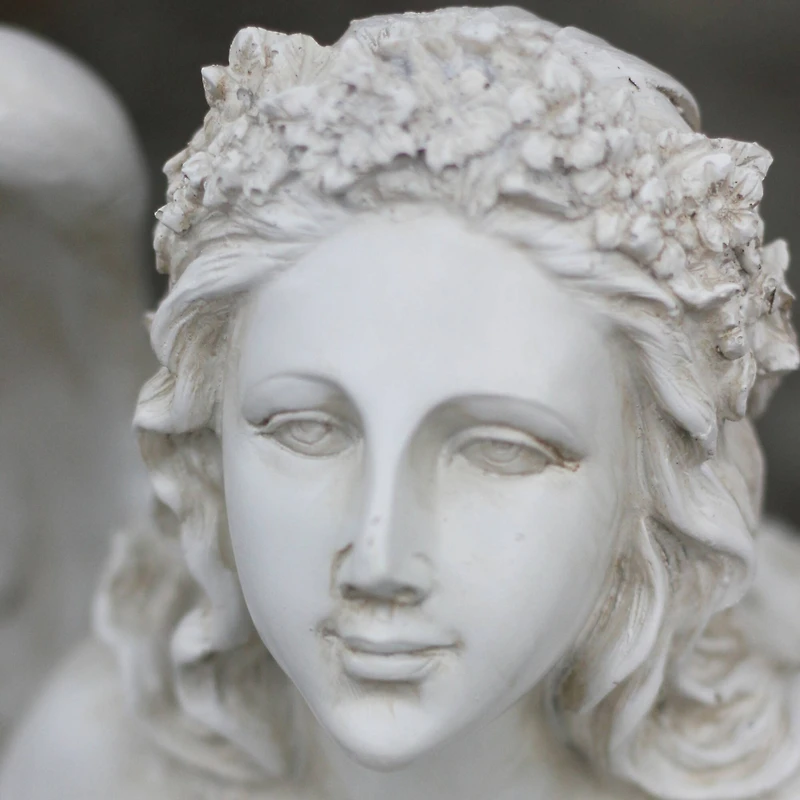 19.75" White Kneeling Angel Holding Shell Outdoor Garden Statue Bird Feeder