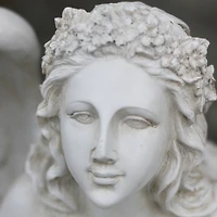 19.75" White Kneeling Angel Holding Shell Outdoor Garden Statue Bird Feeder