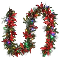 9ft. Pre-Lit Poinsettia & Pinecone Garland