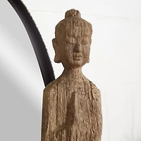 Beige Eclectic Polystone Sculpture, Buddha 32" x 5" x 4"