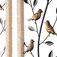 Black Metal Leaf Wall Décor with Cream Rattan Frame and Bronze Bird Accents, Set of 2