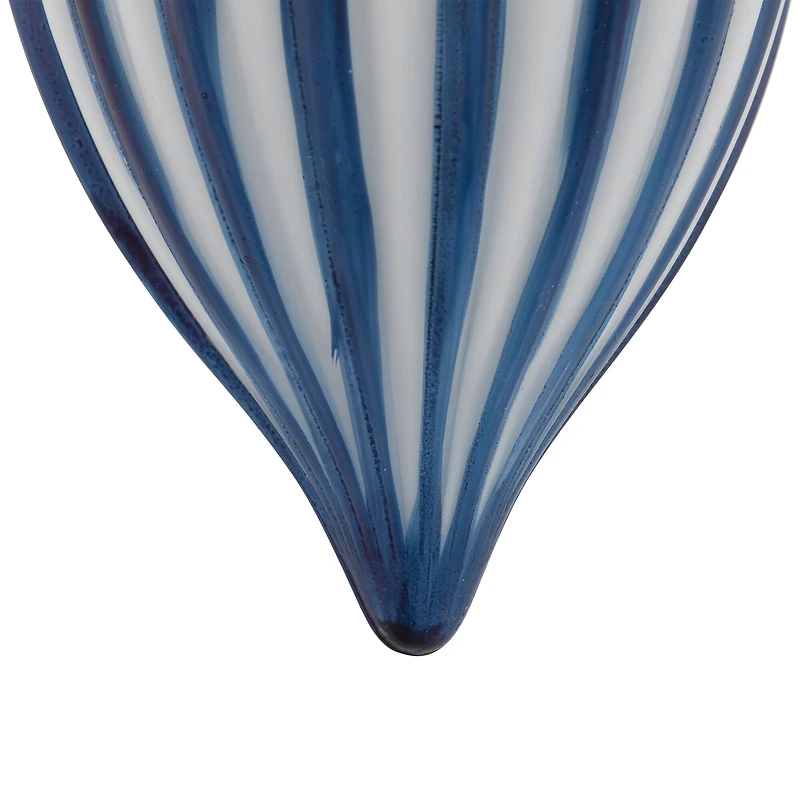 5.75" Blue and White Striped Finial Glass Christmas Ornament