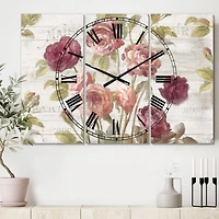 Designart French Roses 3 Panel Farmhouse Wall Clock