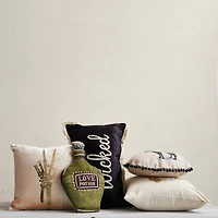 Hello Honey® 18" x 18" Natural & Gold Cotton Printed Pillow with Skeleton Head & Foil