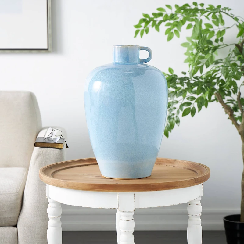 18" Blue Unique Textured Ceramic Ombre Vase