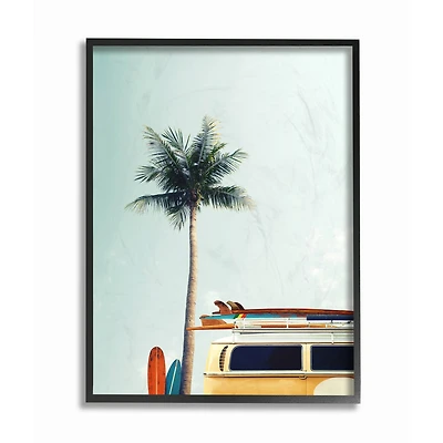 Stupell Industries Surf Bus Yellow With Palm Tree Photography in Frame Wall Art