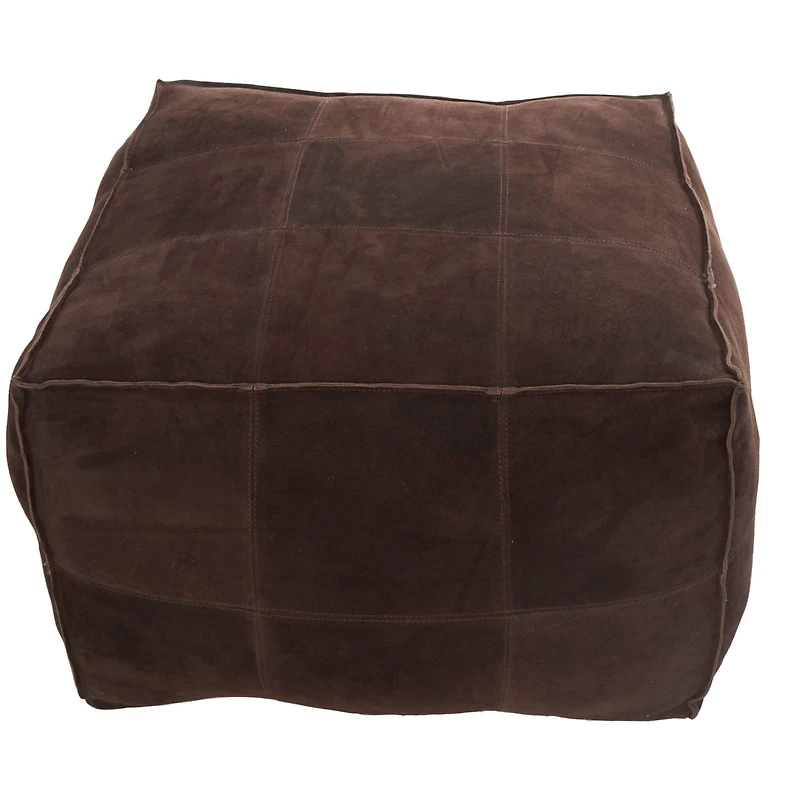 28" Leather Low Profile Square Pouf with Patchwork Design