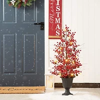 3ft. Pre-Lit Berry & Pinecone Artificial Urn Christmas Porch Tree, Warm White LED Lights