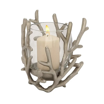 6" Silver Aluminum Coastal Candle Holder