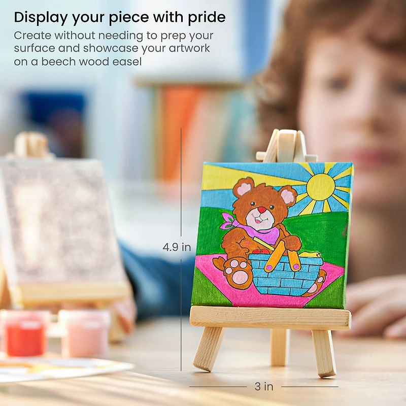 Arteza® Kids Canvas Paint Kit, 4 Mini Canvas- 3 x 3 with Easel, Nature