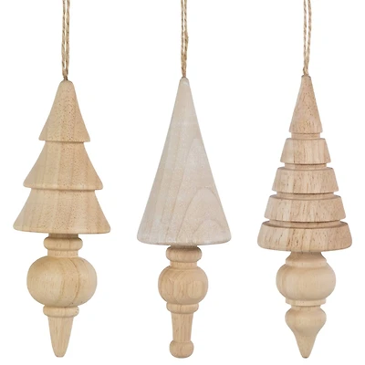 3ct. Natural Trees Wooden Christmas Ornaments