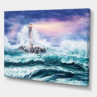 Designart - Lighthouse Wild Blue Ocean Waves