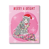 Stupell Industries Merry & Bright Christmas Cat Lights Canvas Wall Art