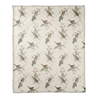 Pine & Birds on White Coral Fleece Blanket