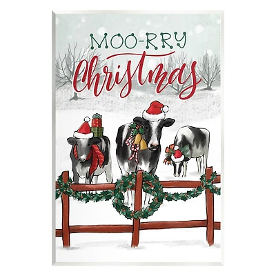 Stupell Industries Moo-rry Christmas Holiday Snowy Cows Wall Plaque Art