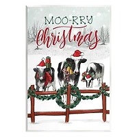 Stupell Industries Moo-rry Christmas Holiday Snowy Cows Wall Plaque Art