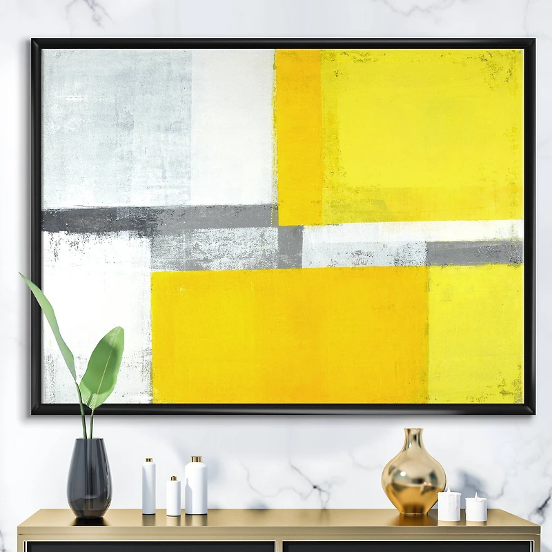 Designart - Grey and Yellow Blue Abstract VIII