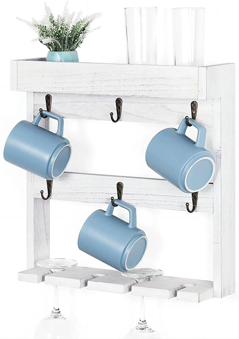 NEX™ 16" Gray White Wood Wall-Mounted Coffee Mug Rack