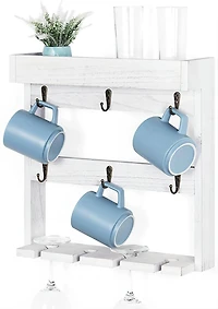 NEX™ 16" Gray White Wood Wall-Mounted Coffee Mug Rack