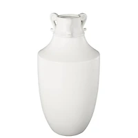 18.25" White Ceramic Sleek Amphora Vase with Scroll Handles