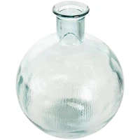 17" Clear Ribbed Round Glass Spanish Vase