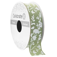 7/8" x 5yd. Green Floral Grosgrain Ribbon by Celebrate It® Classic