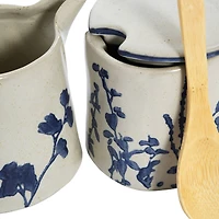 Hello Honey® Antique White & Blue Hand Stamped Stoneware Sugar Pot & Creamer Set