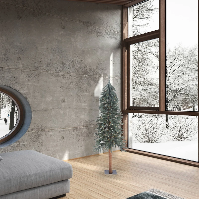 5ft. Pre-Lit Natural Bark Alpine Artificial Christmas Tree, Warm White LED Lights