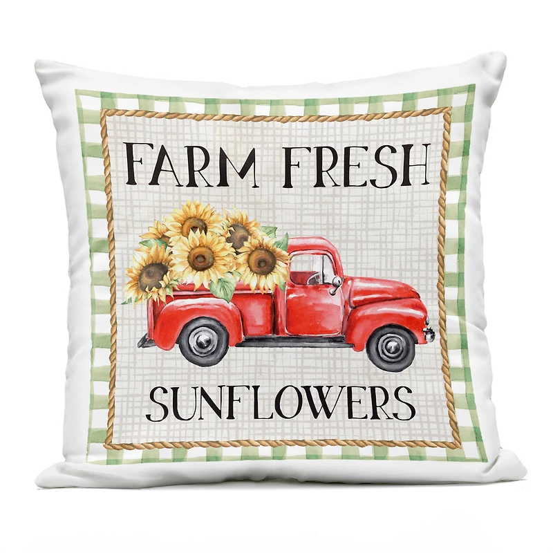 Stupell Industries Farm Fresh Sunflowers Gingham Truck Outdoor Printed Pillow