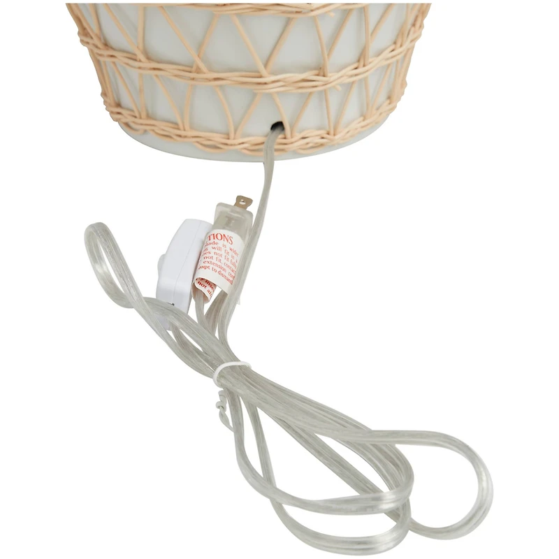 White Ceramic Woven Rattan Table Lamp with Linen Shade