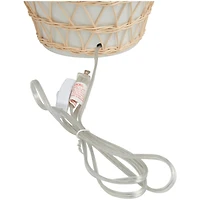 White Ceramic Woven Rattan Table Lamp with Linen Shade