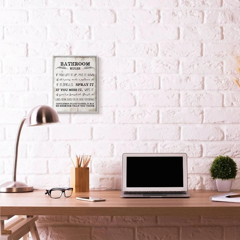 Stupell Industries Bathroom Rules Gray Framed Wall Art