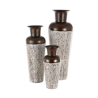 White & Brown Spotted Tapered Floor Metal Vase Set