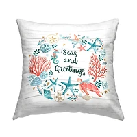 Stupell Industries Seas And Greetings Beach Botanical Wreath Throw Pillow, 18" x 18"