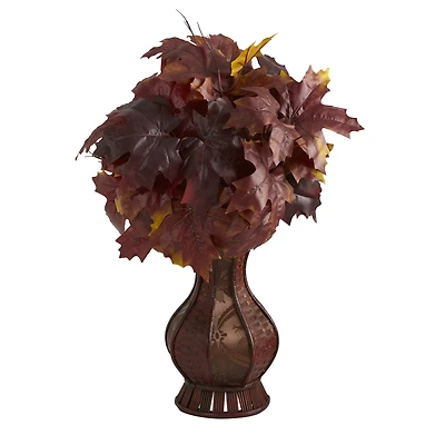 24" Autumn Burgundy Maple Leaf in Decorative Planter