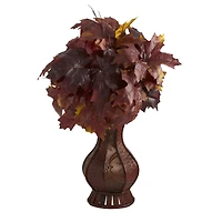 24" Autumn Burgundy Maple Leaf in Decorative Planter