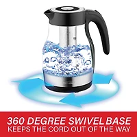 Brentwood 1.79qt. Black Cordless Glass Electric Kettle with Tea Infuser and Swivel Base