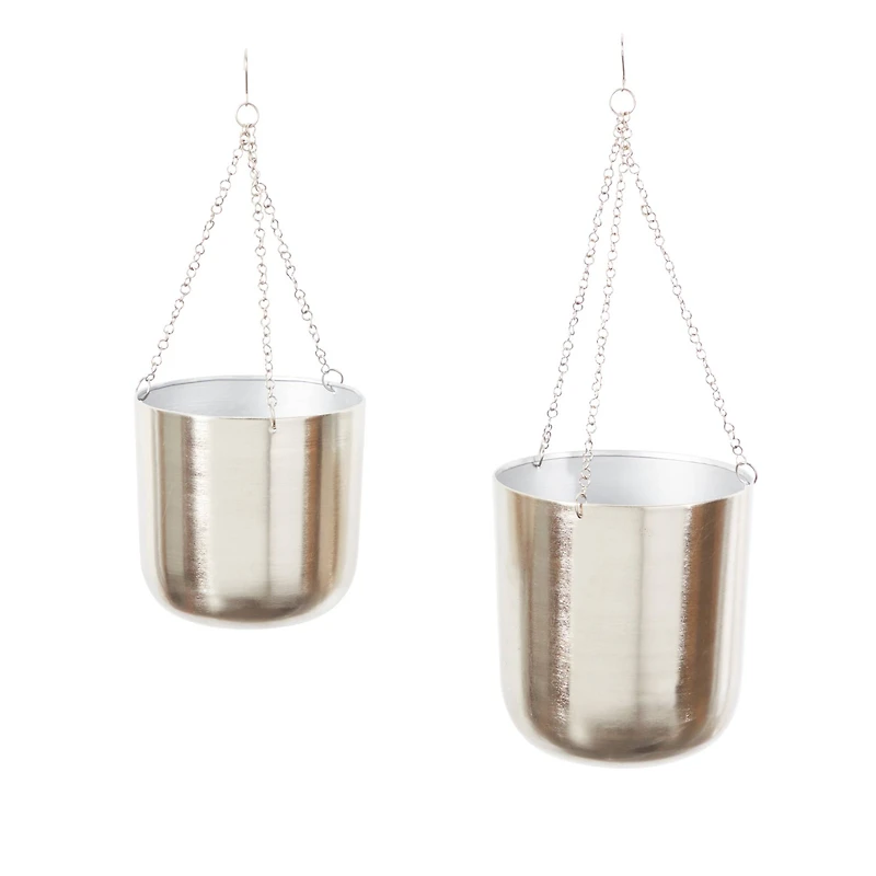 Silver Metal Glam Hanging Planter Set