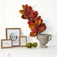 36" Autumn Magnolia Leaf with Berries Teardrop Swag