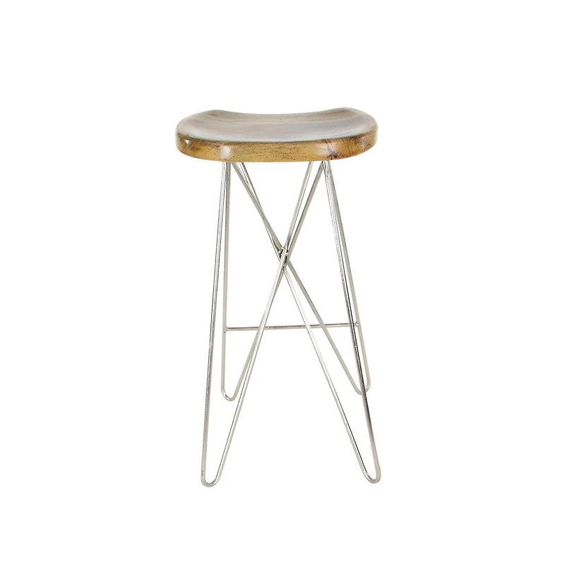 30" Light Brown Mango Wood & Metal Contemporary Bar Stool