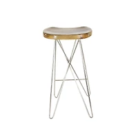 30" Light Brown Mango Wood & Metal Contemporary Bar Stool